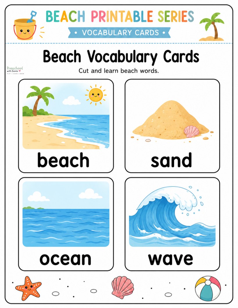 Preview of Beach Vocabulary Cards
